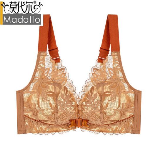 Modal front button bra underwear for women with small breasts gathered to show the size of the secondary breasts anti-sagging lace sexy beautiful back bra set khaki single piece 80A 36 thick cup