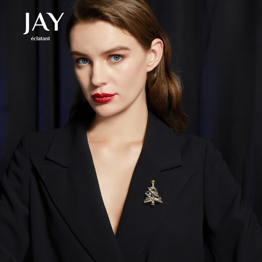 Jay New Christmas Tree Brooch Women's Christmas Pin Coat Accessories Gift for Girlfriend Gold