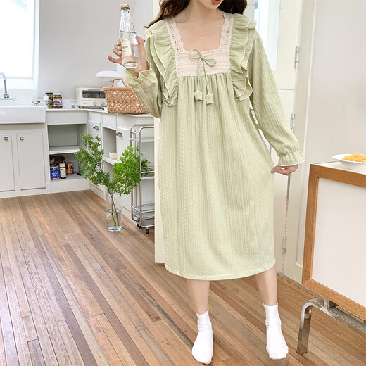 Princess Doretin Style Champion de nuit pour les filles au printemps, automne et hiver, en dentelle douce en pyjamas mi-longueur robe à la maison mince vêtements sx # 9904-1 jupe en dentelle carrée gris xl 170