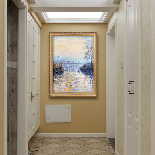 Monet, la famosa pintura de la bandera del emperador, la impresión del amanecer, pintura al óleo abstracta pintada a mano, pintura de decoración de la sala de estar, corredor de entrada y pasillo de la pintura colgante 692 marco de madera maciza de oro 110x240