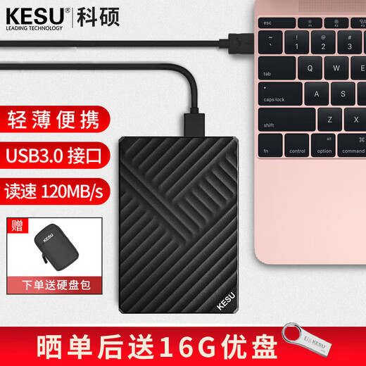 科硕（KESU）移动硬盘USB3.0高速存储手机笔记本电脑连接外接机械硬盘大U盘 500G+硬盘包 K2519-时尚黑Type-c3.1接口