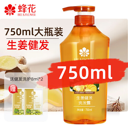 Bee Flower Ginger Shampoo Silicone-Free Hair Strengthening Anti-Breakage Oil Control Fluffy Shampoo Smooth Fragrance Shampoo Cream for Men and Women Ginger Hair Strengthening Shampoo 750ml