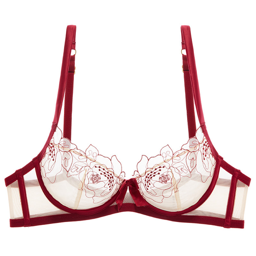 Xuan Sifu Victoria Brand Underwear Feminine Lace Bra Set Red Zodiac Year Dragon Year Transparent Big Breast Makes Smaller Red Line Skin Base Set 80B/36B