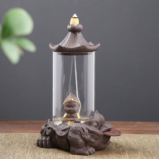 American and foreign new Chinese Zen backflow incense burner, glass cover, windproof, indoor home decoration, sandalwood, agarwood, smoke, Pixiu base-God of Wealth 60 pieces mixed floral + 70C