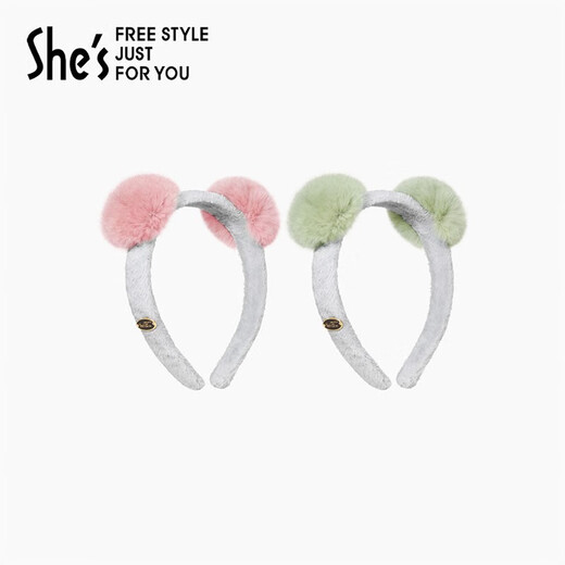 She s Akiko contrast color rex rabbit fur bear ear headband high-end pressure-sensitive hair headband hairpin birthday gift for girlfriend green D0