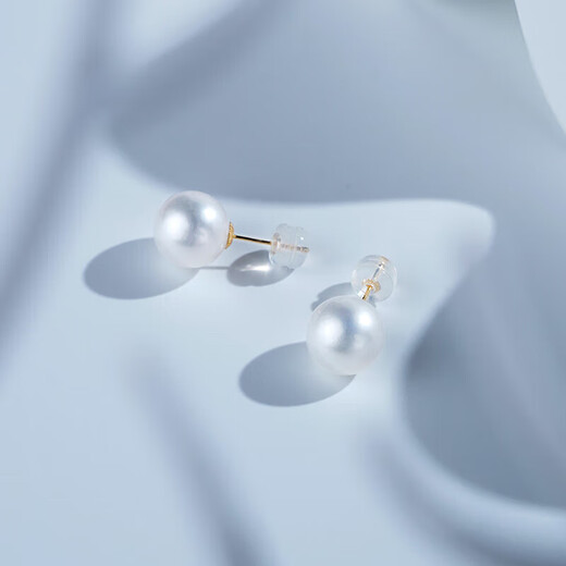Tahitian 18K gold freshwater pearl earrings, 7-8mm bright white pearl earrings, birthday gift for girlfriend