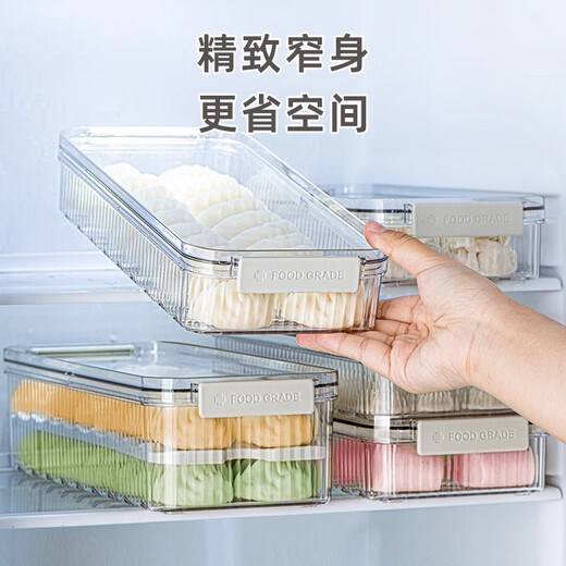 Home KATEI STORY Japanese dumpling box food-grade special refrigerator storage box kitchen quick-frozen frozen wonton dumplings dumpling preservation box can hold about 48 pieces 1 pack-2.6L 2 layers