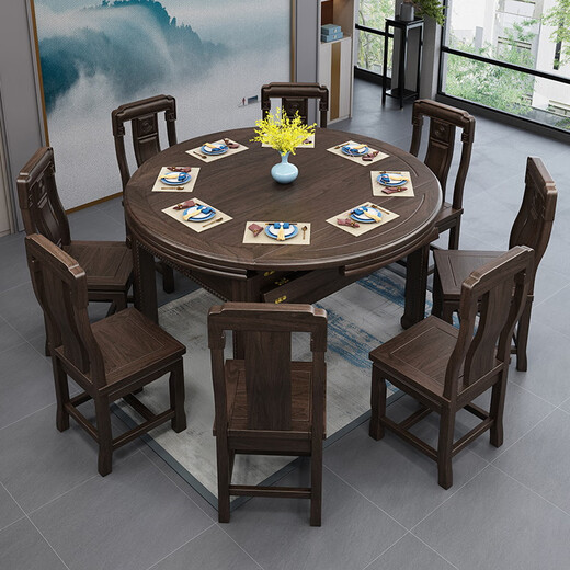 Xiebin Nanmei Walnut Wood Wood Dining Table et chaise Télescopique pliant carré et circonférence et petit appartement à double usage Nouveau salon et salle à manger de style chinois.