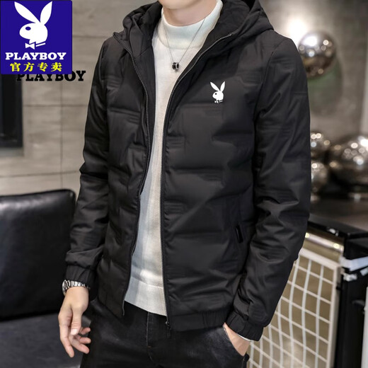 Playboy (PLAYBOY) brand high-end down jacket for men 2024 new winter short thin jacket thickened versatile casual winter wear hooded style 022 Khaki L