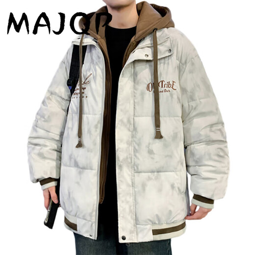 
MAJQP cotton jacket men 2024 winter new thickened warm fake two-piece cotton jacket men youth fashion brand hooded cotton jacket 6626 gray and white 3XL about 145-160 Jin [Jin equals 0.5 kg] can be worn