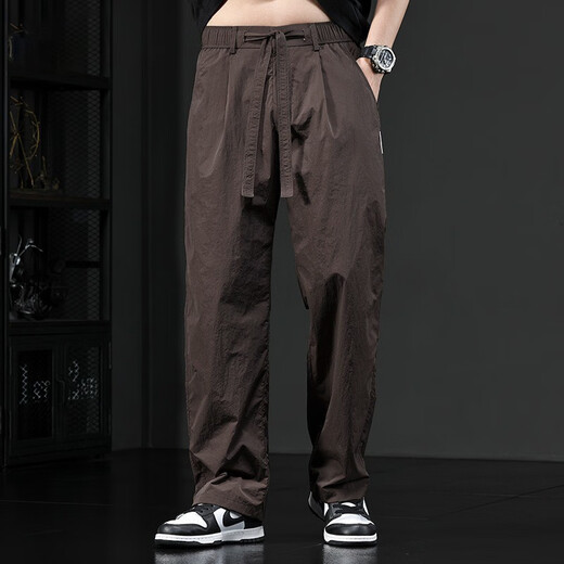 Houtan American hochwertige, gelegentliche Hose für Männer loser Sommer dünne Eisseide für Männer gegen kräftige, seidige Tupplungshosen für Männer braune Farbe l (125-145jin [Jin gleich 0,5 kg])