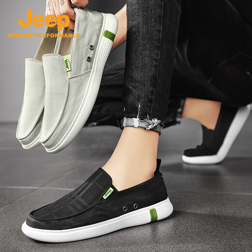 Jeep men's shoes for summer breathable canvas shoes soft-soled lazy shoes middle-aged dad shoes old Beijing cloth shoes men beige single-layer sports shoes size 40 (250mm)