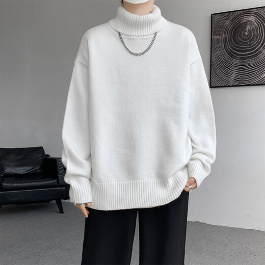 XUANSENTU (XUANSENTU) 8XL fat man large size turtleneck sweater men's autumn and winter loose large size Henry sweater solid color jacket white M