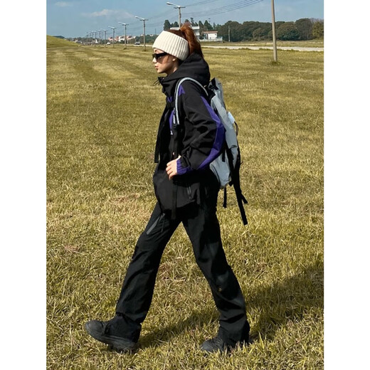 QGF Mountainering-Ladungshose für Frauen im Frühling und im Herbst, gerade lose Hose Sport Casual und Mode Micro-Flare-Arbeitshose QT701-K8021 Black L.