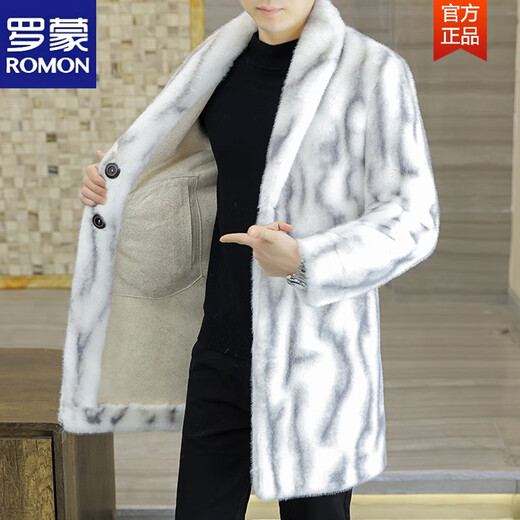 ROMON double-sided fur all-in-one coat for men, mid-length suit collar windbreaker, men's winter thickened and warm mink velvet coat 3217 white long M about 90~115Jin Jin equals 0.5kg can be worn