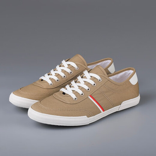 Shanbu Canvas Schuhe Herren-Schnüre Frühling und Herbst Low Top Atmungsfreie, vielseitige, vielseitige Koreaner-Board-Schuhe Flat Heel Fahren Sie lässig einfache weiße Schuhe Herren Khaki (9272) Größe 40
