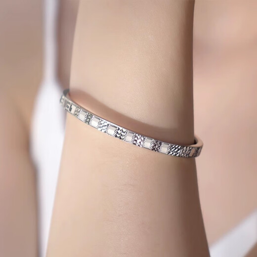 Yuan Shengfu's new PT950 fashionable checkered platinum bracelet, genuine and versatile platinum bracelet, concubine bracelet, 12.20g/inner diameter 58mm