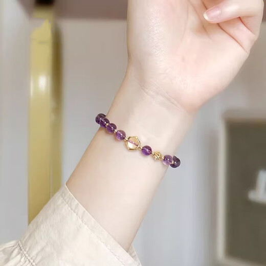 BOSFRU high-end Brazilian amethyst bracelet, simple and sweet style student thin chain citrine student bracelet as a gift for girlfriend, suitable for clean hands with a circumference of 14cm