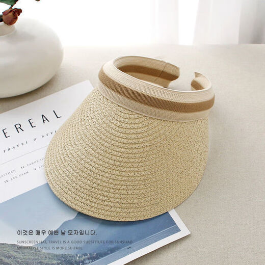 Hedon Straw Hat Women Beach Summer Top Histón vacío Mujer protector solar Sol Gat Sun Sol Style Cilindro de cabello de béisbol Cilindro KT-3524 [Top de tejido de sello]-Black