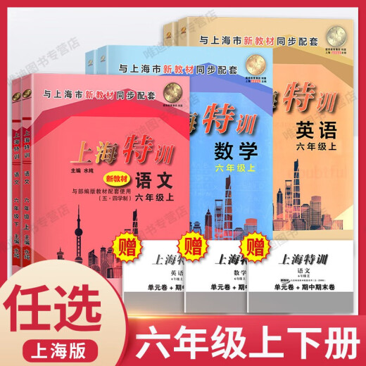 上海特训六年级上七上册下册数学N版678年上海沪教版初中同步配套课后期中期末练习同步辅导书 6年级下册.数学 初中通用 6年级下册.语文+数学+英语【套装