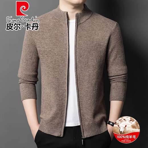 Pier Cardin 100% reine Woll-Strickjacke Herrenjacke Herbst und Winter neu verdickte warme Reißverschluss-Strick-Pullover High-End-Pulloverjacke Huami Kamel 2xl 185/96a Empfohlen 165-180jin [Jin gleich 0,5 kg]