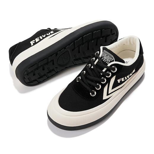 飞跃 Feiyue 面包帆布鞋女春秋潮流街拍休闲百搭板鞋FXY343N 黑色 36