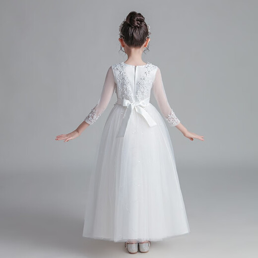 
Dev Ake children's dress girl princess skirt high-end long skirt small host piano performance evening dress big boy middle school student CW683 long white 160 (recommended 71-80 Jin [Jin equals 0.5 kg])