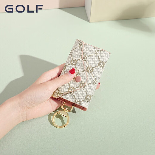 Golf (GOLF) key bag for women multifunctional key bag small mini keychain card bag key bag two-in-one beige with cherry powder