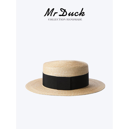 Mr Duck Collection Level Light Luxus Special handgefertigt natürlicher Strohhut Französischer Top Hut Big Bim Sun Hut MW36397 Originalgrasfarbe - Großer Kante 7 cm Zhang Ziyi Style L (geeignet für 58-59 cm Kopfumfang)