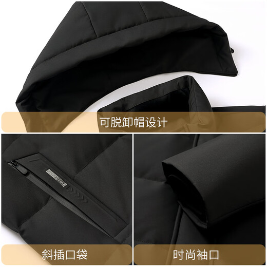 Flying in the Snow Goose Down Down Jacket Men's Removable Hat Casual Business Autumn and Winter Thickened Short Jacket Men's 185