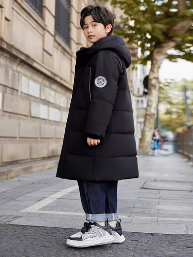 ABC KAIA medium and large children's down jacket boys and girls extra long 2024 new winter thickened children's clothing cold-proof jacket trend black (boys) 160