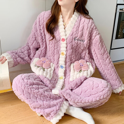 Chuangjingyi chooses pajamas confinement clothes for women in winter thickened coral velvet bear confinement clothes for autumn and winter styles for pregnant women in winter MY-adding velvet thickened 9923 L [recommended 90-120 Jin [Jin equals 0.5 kg]]