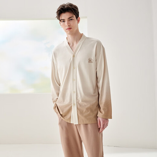 Fenton pajamas Fan Chengcheng's same style Star's same style V-neck long-sleeved cardigan antibacterial home wear set Elegant Brown-Men's XL
