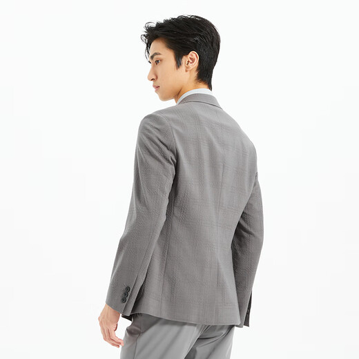 利郎青年商务男装【肌理提花】西服男羊毛桑蚕丝混纺双排扣西装外套 浅灰 175A