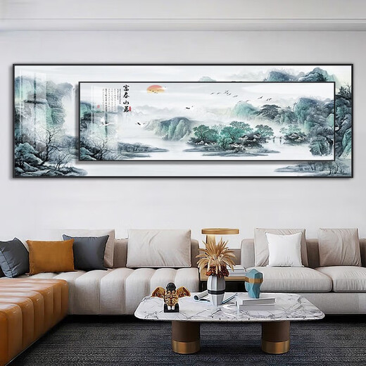 Mopai New Chinese style living room decoration painting sofa background wall mural modern simple and atmospheric banner landscape superposition painting humble room inscription large 200*70+small 160*50 crystal porcelain