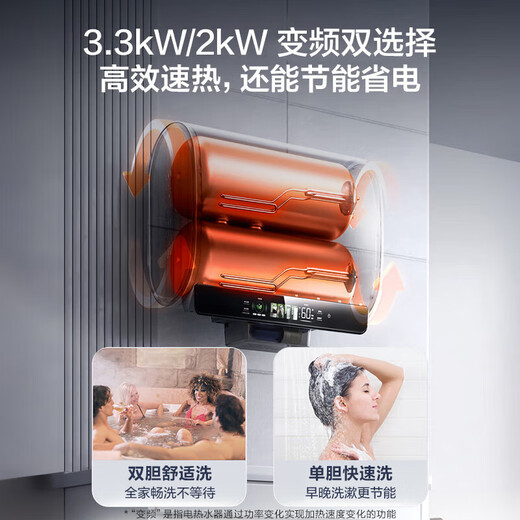 HAIER [BK5] Calentador de agua eléctrico de cañón plano de doble capa de 60 litros, limpieza de piel de botella azul pequeña, subsidio nacional 20% sin limpieza, varilla de magnesio sin reemplazo, 3300W Velocidad de frecuencia variable Calefiación de energía de primer nivel