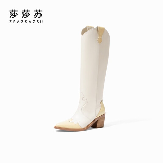 Sasasu [Milan Fashion Week] Sommer Martin Boots Frauenrock dünne Lederdicke Ferse Western Stiefel beige/hellgelb 37
