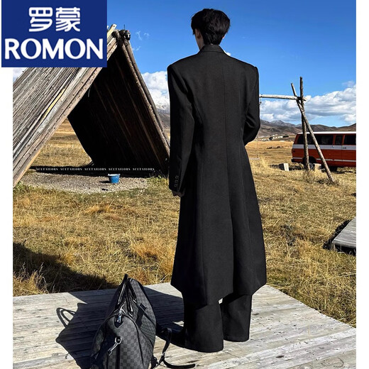 ROMON black long godfather shoulder pad woolen coat men's winter thickened cleanfit Cthulhu civilian windbreaker jacket black [upgrade] 90% buyers choose 2XL 150-165Jin [Jin equals 0.5 kg]
