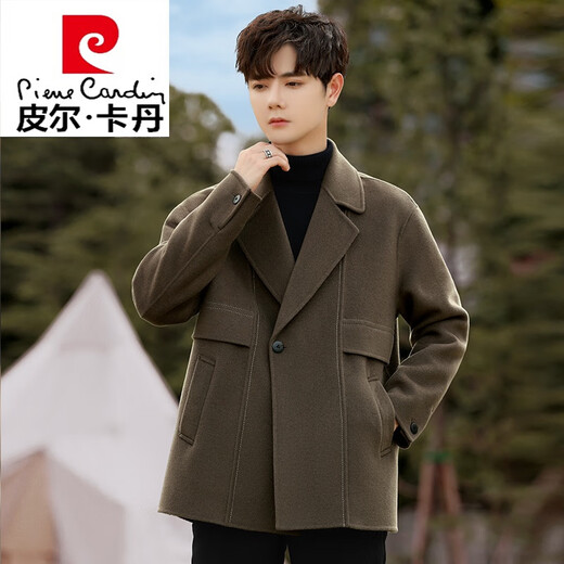 皮尔卡丹（pierre cardin）双面羊毛绒外套男士秋冬季加厚呢子风衣短款高端西装羊毛呢大衣男 黑色 S 125斤以下