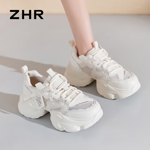 ZHR老爹鞋女夏季厚底休闲网洞鞋女透气女鞋 G673E 米色（网面） 35