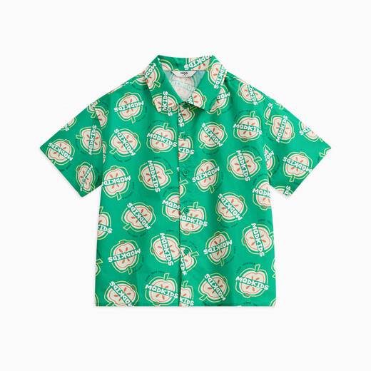 MQD (MQD) MQD children's clothing boys summer printed shirt green fruit pattern trendy full version short-sleeved shirt forest green 140