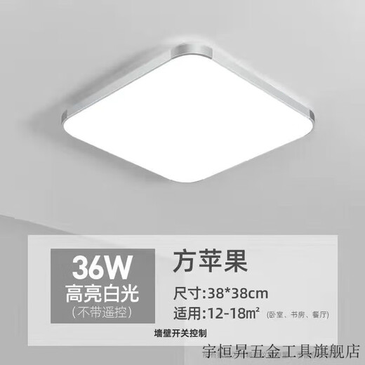 维诺亚LED吸顶灯正方形简约现代卧室灯阳台灯书房餐厅过道走廊会议室灯 银色38*38cm36w高光