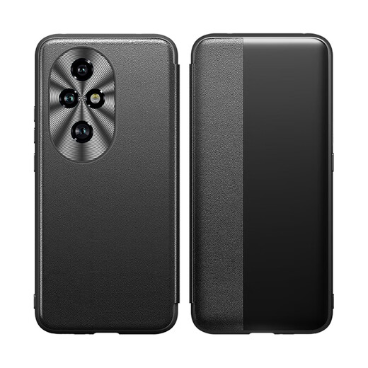 STRYFER适用荣耀200Pro手机壳翻盖honor华为荣耀200pro保护皮套全包防摔曲面屏ELP-AN00素皮男士款-爵士黑
