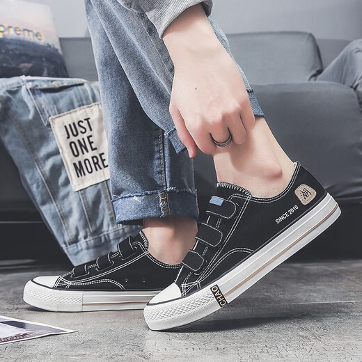 
Wuxi canvas shoes men's summer breathable low-top student cloth shoes Velcro national trend men's shoes Teen sports boy board shoes A1315 black brown 36