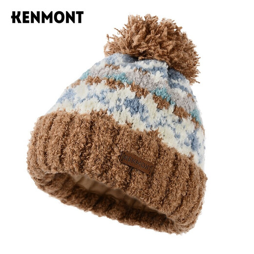 Kenmont alpaca terry jacquard knitted hat for women in autumn and winter to prevent cold and warm wool ball ear protection beanie 9442