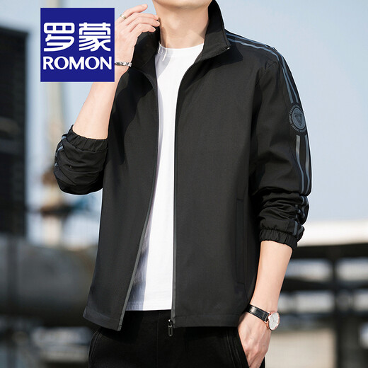 Romon Brand Jacke Herrenhäuser -Jacke Herren Frühling und Herbst 2022 Spring Mode vielseitige trendige lässige Gelegenheitskleidung Windschutz Arbeiten Herrenkleidung JK683 Black 175