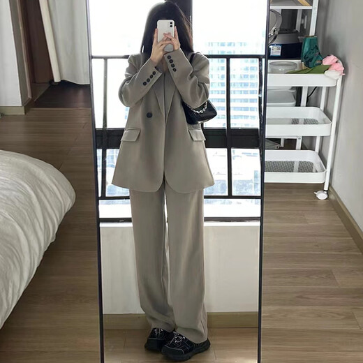 GARNUO gray small suit jacket women's two-piece suit 2025 spring and autumn new style small high-end loose casual suit black suit suit + pants XL 131-150Jin Jin equals 0.5 kg