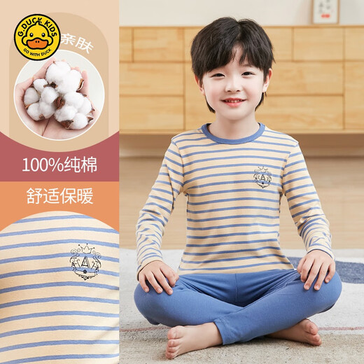 G.Duckkids Kinder Herbstkleidung und Herbsthose mit Baumwolle, eine thermische Unterwäsche, die reine Baumwoll-Herbst- und Winterkleidung für kleine und mittelgroße Kinderbaumwollpullover (Klasse-A-Herbstkleidung und Herbsthosen) DNY679-Blue 110 cm setzt