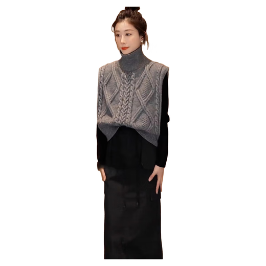 Jiwanmei autumn and winter new style double-sided vest vest sweater women's sweater cardigan with vest short European top gray double-sided knitted vest one size fits all recommended 80-130 Jin Jin is equal to about 0.5 kg