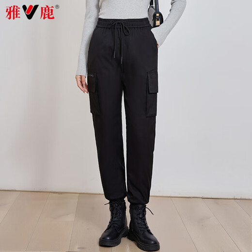 Yalu goose down down pants for women 2025 winter new fashion workwear windproof and warm loose straight casual casual sweatpants black S